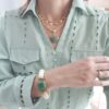 Conjunto 2 Colares Quartzo Verde Corações Banho Ouro Elo Português-218