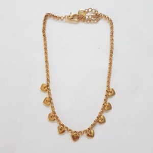 Colar Choker Vários Mini Corações Banho Ouro Corrente Aço Elo Português-218