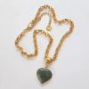 Conjunto 2 Colares Quartzo Verde Corações Banho Ouro Elo Português-218