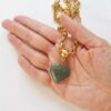 Conjunto 2 Colares Quartzo Verde Corações Banho Ouro Elo Português-218