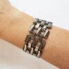 Pulseira Larga Quadriculada Banho Galvânico Grafite Corrente Metal Fecho Ímã