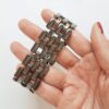 Pulseira Larga Quadriculada Banho Galvânico Grafite Corrente Metal Fecho Ímã