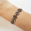 Pulseira Octógono Alternado Banho Galvânico Grafite Corrente Aço