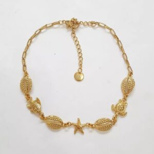 Colar Choker Búzio Estrela do Mar Tartaruguinha Peixinho Banho Ouro