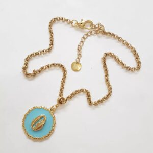 Colar Mandala Búzio Banho Ouro Detalhe Azul Elo Português-218