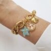 8855q Pulseira Penduricalhos Banho Ouro Concha Estrela do Mar Âncora Elo Grumet-317