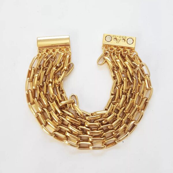 8861f Pulseira 5 Voltas Elo Retangular-129 Banho Ouro Corrente Aço Fecho Ímã