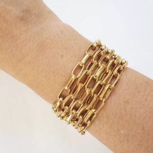 Pulseira 5 Voltas Elo Retangular-129 Banho Ouro Corrente Aço Fecho Ímã