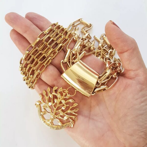 Conjunto de Pulseira e Colar Árvore da Vida em Ouro Banho para Mulheres Elegantes