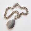 Colar Prata Pedra Mineral Cinza Formato Gota Corrente Grossa Grumet-117
