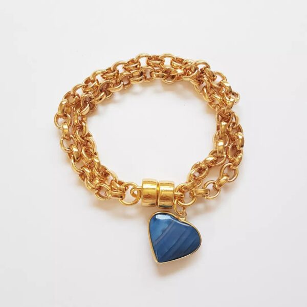 Pulseira Pedra Mineral Ágata Mini Coração Banho Ouro Elo Português-106