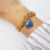 Pulseira Pedra Mineral Ágata Mini Coração Banho Ouro Elo Português-106
