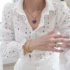 Pulseira Mini Coração Pedra Ametista Banho Ouro Elo Português-106