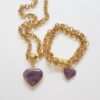 Conjunto Colar + Pulseira Coração Ametista Banho Ouro Elo Português-106