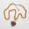 Conjunto Colar + Pulseira Coração Ametista Banho Ouro Elo Português-106