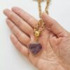 Conjunto Colar + Pulseira Coração Ametista Banho Ouro Elo Português-106