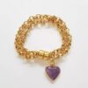 Pulseira Mini Coração Pedra Ametista Banho Ouro Elo Português-106