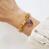 Pulseira Mini Coração Pedra Ametista Banho Ouro Elo Português-106