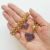 Conjunto Colar + Pulseira Coração Ametista Banho Ouro Elo Português-106