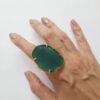 8870b Anel Regulável Pedra Mineral Ágata Verde Cravejada Banho Ouro