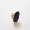 Anel Regulável Pedra Mineral Ágata Azul Marinho Cravejada Banho Ouro