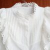 Camisa Feminina Branca Manga Curta Princesa Recorte Plissado Babados 