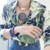 Conjunto 2 Pulseiras Tibetanas Resina Azul Marinho Detalhes Dourados