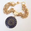 Conjunto 2 Pulseiras + Colar Tibetano Caquinho Azul Marinho Corrente Banho Ouro