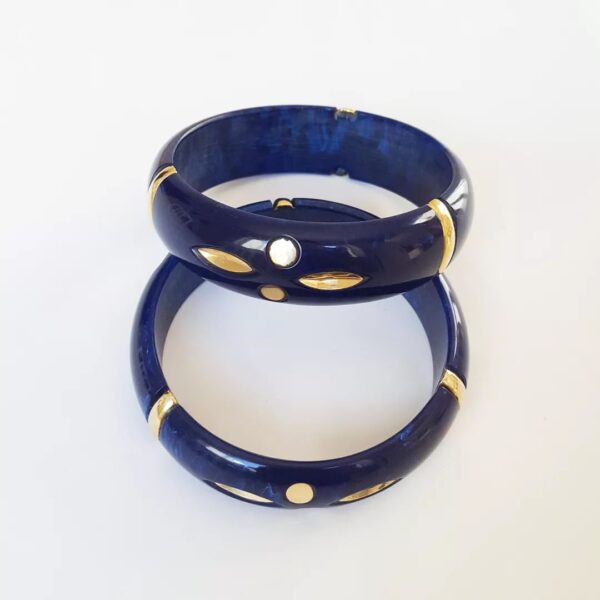 Conjunto 2 Pulseiras + Colar Tibetano Caquinho Azul Marinho Corrente Banho Ouro