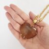 Colar Pedra Mineral Ágata Mel Coração Elo Português-106 Banho Ouro