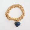 Pulseira Pedra Mineral Ágata Azul Coração Elo Português-106 Banho Ouro