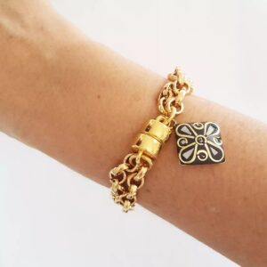 Pulseira Pingente Tibetano Caquinho Cerâmica Branca Elo Português-106