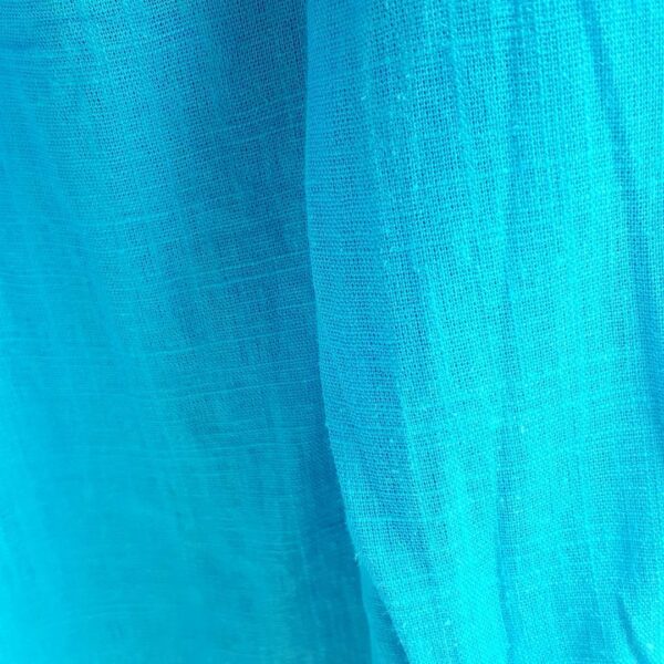 8915b Blusa Feminina Cor Azul Decote Redondo Manga Longa c/ Bordado Lima e Pregas Punhos