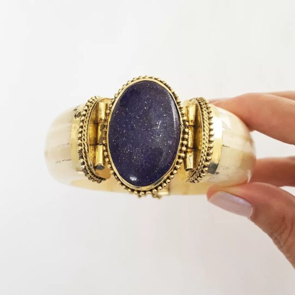 8917g Pulseira Tibetana Importada Larga Osso Pedra Mineral Estrela Azul 17cm
