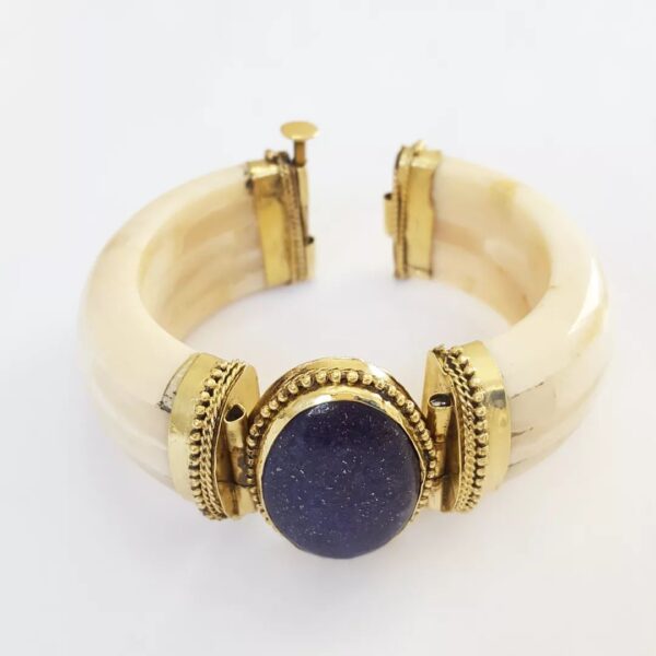 8917h Pulseira Tibetana Importada Larga Osso Pedra Mineral Estrela Azul 17cm