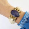 8917i Pulseira Tibetana Importada Larga Osso Pedra Mineral Estrela Azul 17cm