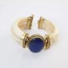 Pulseira Tibetana Importada Larga Osso Pedra Mineral Azul Estrela 18cm