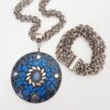 Conjunto Tibetano Colar Caquinho Cerâmica Azul + Pulseira 5 Voltas Banho Prateado