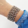 Conjunto Tibetano Colar Caquinho Cerâmica Azul + Pulseira 5 Voltas Banho Prateado
