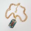 8938d Colar Tibetano Retangular Caquinho Cerâmica Turquesa Corrente Banho Ouro