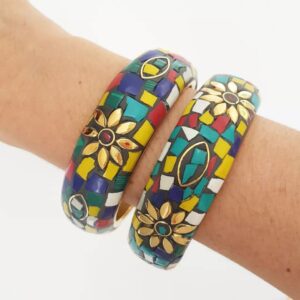 Conjunto 2 Pulseiras Tibetanas Média Caquinho Cerâmica Colorida