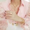 Anel Ajustável Pedra Mineral Quartzo Rosa Cravejada Metal Banho Ouro