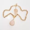 Conjunto Combinado Anel + Colar Pedra Mineral Quartzo Rosa Banho Ouro