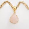 Colar Pedra Mineral Quartzo Rosa Elo Português-106 Banho Ouro Corrente Aço