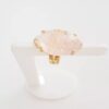 Anel Ajustável Pedra Mineral Quartzo Rosa Cravejada Metal Banho Ouro