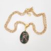Colar Tibetano Oval Pequeno Caquinho Cerâmica Verde Corrente Banho Ouro