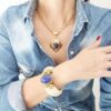 Conjunto Pedra Estrela Azul Pulseira Tibetana Osso + Colar Elo Português-106