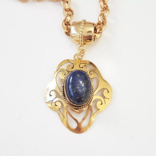 Conjunto Pedra Estrela Azul Pulseira Tibetana Osso + Colar Elo Português-106