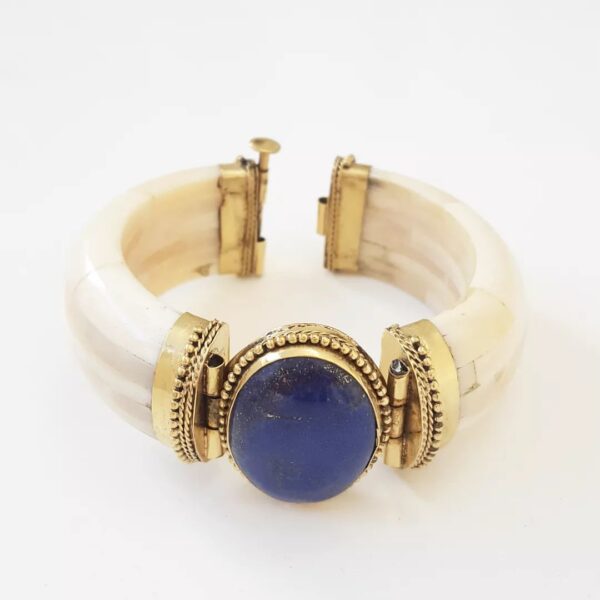 Conjunto Pedra Estrela Azul Pulseira Tibetana Osso + Colar Elo Português-106