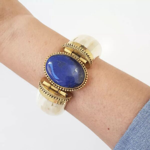 Conjunto Pedra Estrela Azul Pulseira Tibetana Osso + Colar Elo Português-106